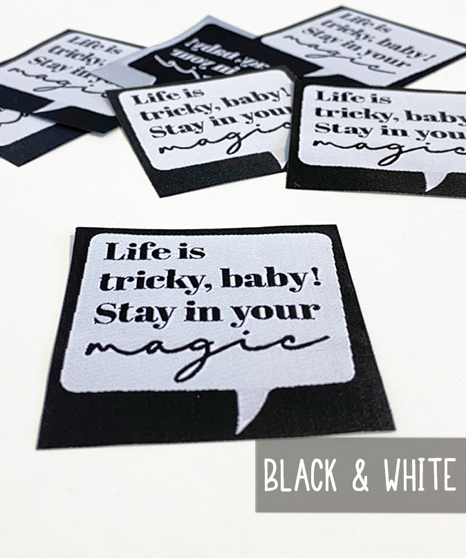 lenipepunkt-xl-patch-life-is-tricky-aufn-her-7x7-schwarz-wei image 3