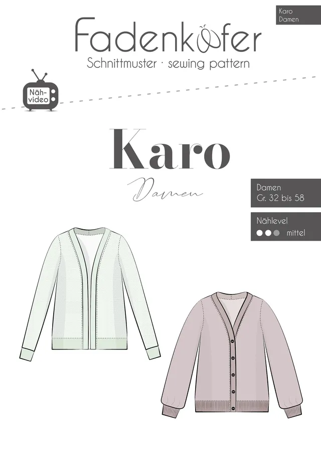 fadenk-fer-karo-strickjacke-schnittmuster-damen-32-58-mit-kn-pfen image 1