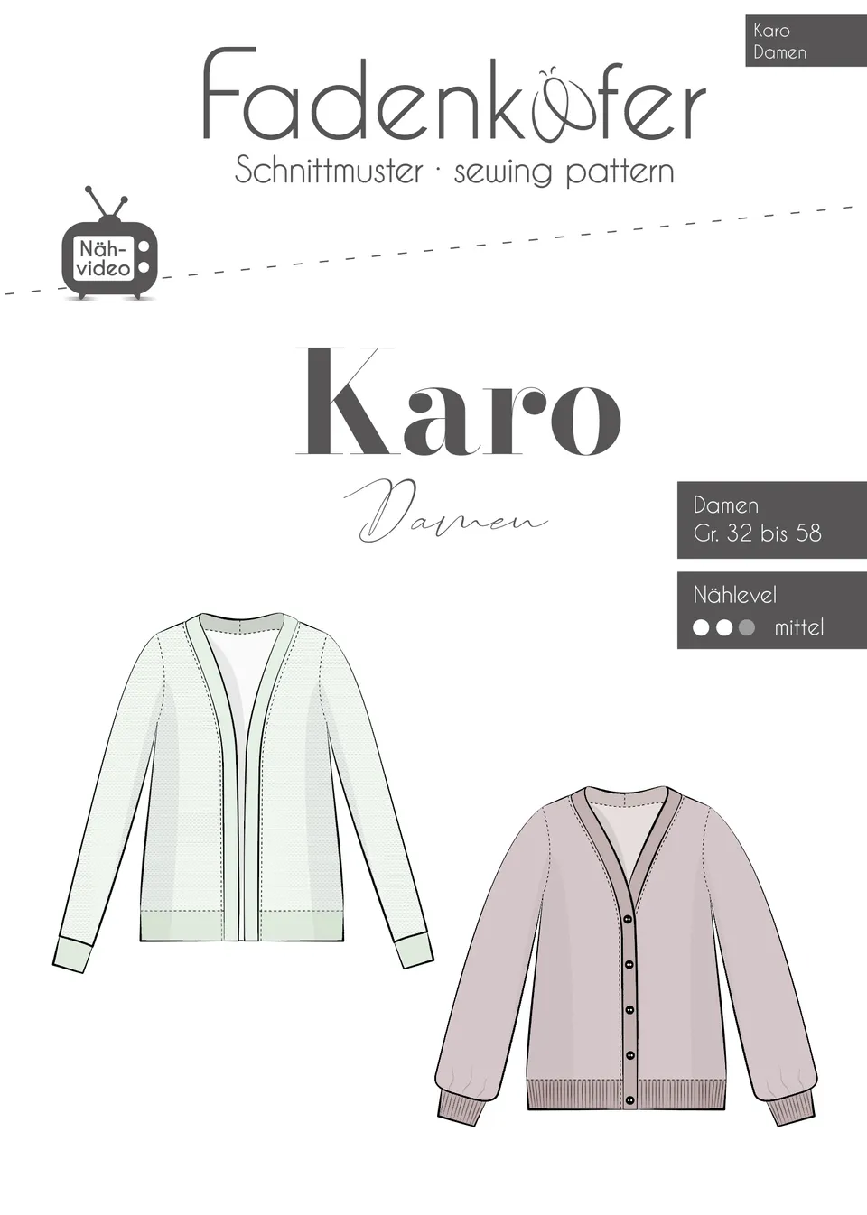 fadenk-fer-karo-strickjacke-schnittmuster-damen-32-58-mit-kn-pfen image 1