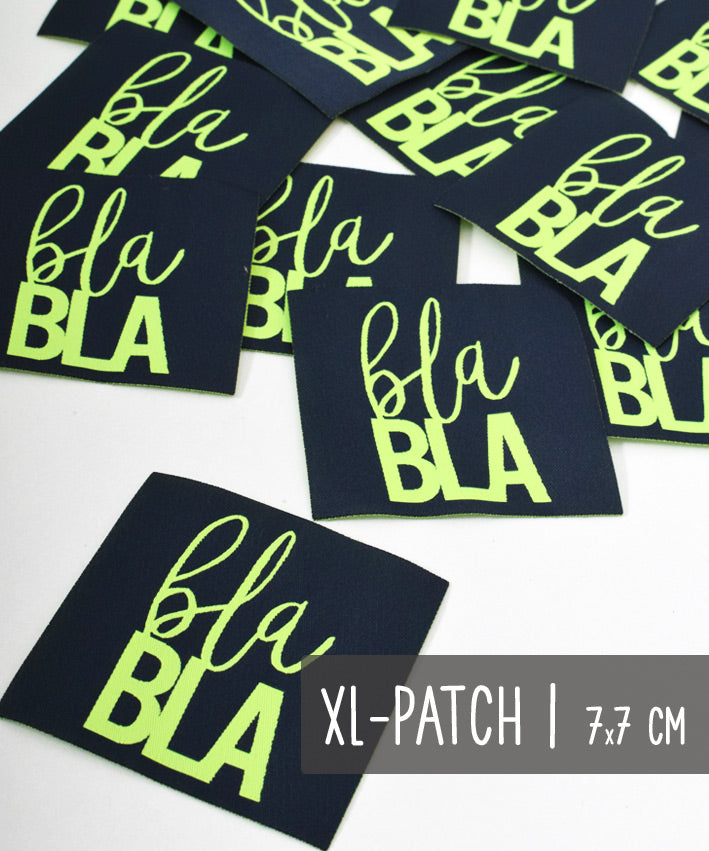 lenipepunkt-xl-patch-bla-bla-aufn-her-navy-neongelb-7x7-cm image 1