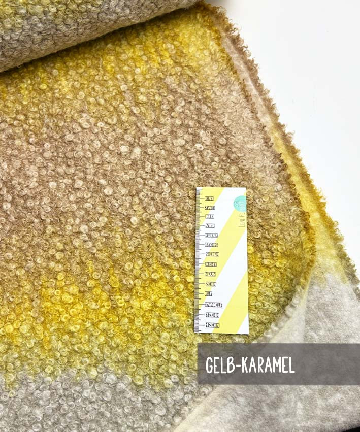 boucle-stoff-gelb-karamel-mantelstoff-400-g-m2-meterware image 2