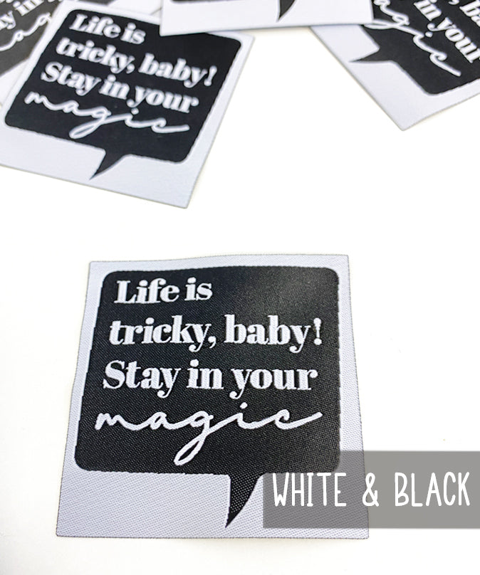 lenipepunkt-xl-patch-life-is-tricky-aufn-her-7x7-schwarz-wei image 2