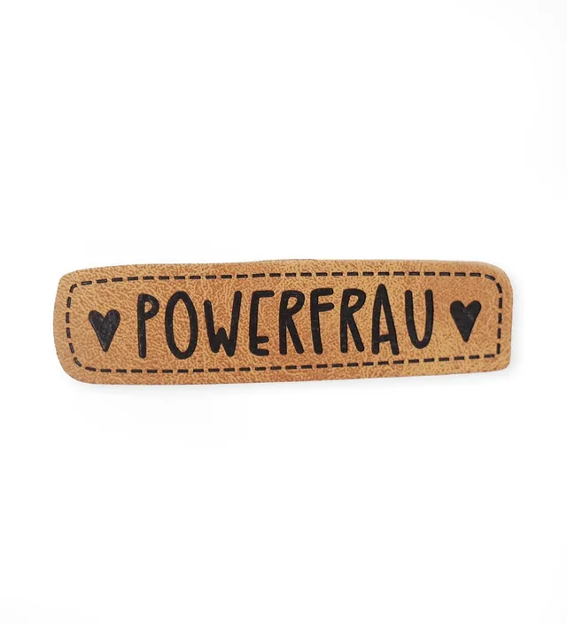 paul-clara-kunstleder-labels-powerfrau-kunstlederlabel-iron-on-1-5x6-cm image 1