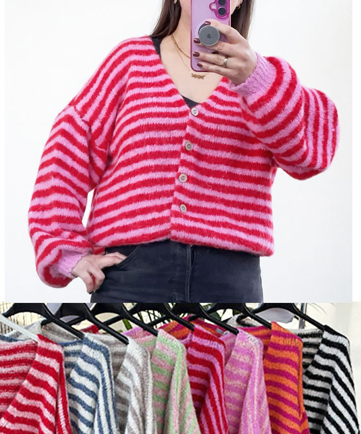 lenipepunkt-ringel-strickjacke-ready-to-wear-onesize-pink-orange image 1