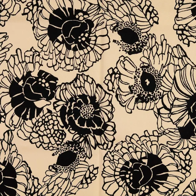 fadenk-fer-satin-stretch-blumen-stoff-beige-schwarz-0-5-m image 1
