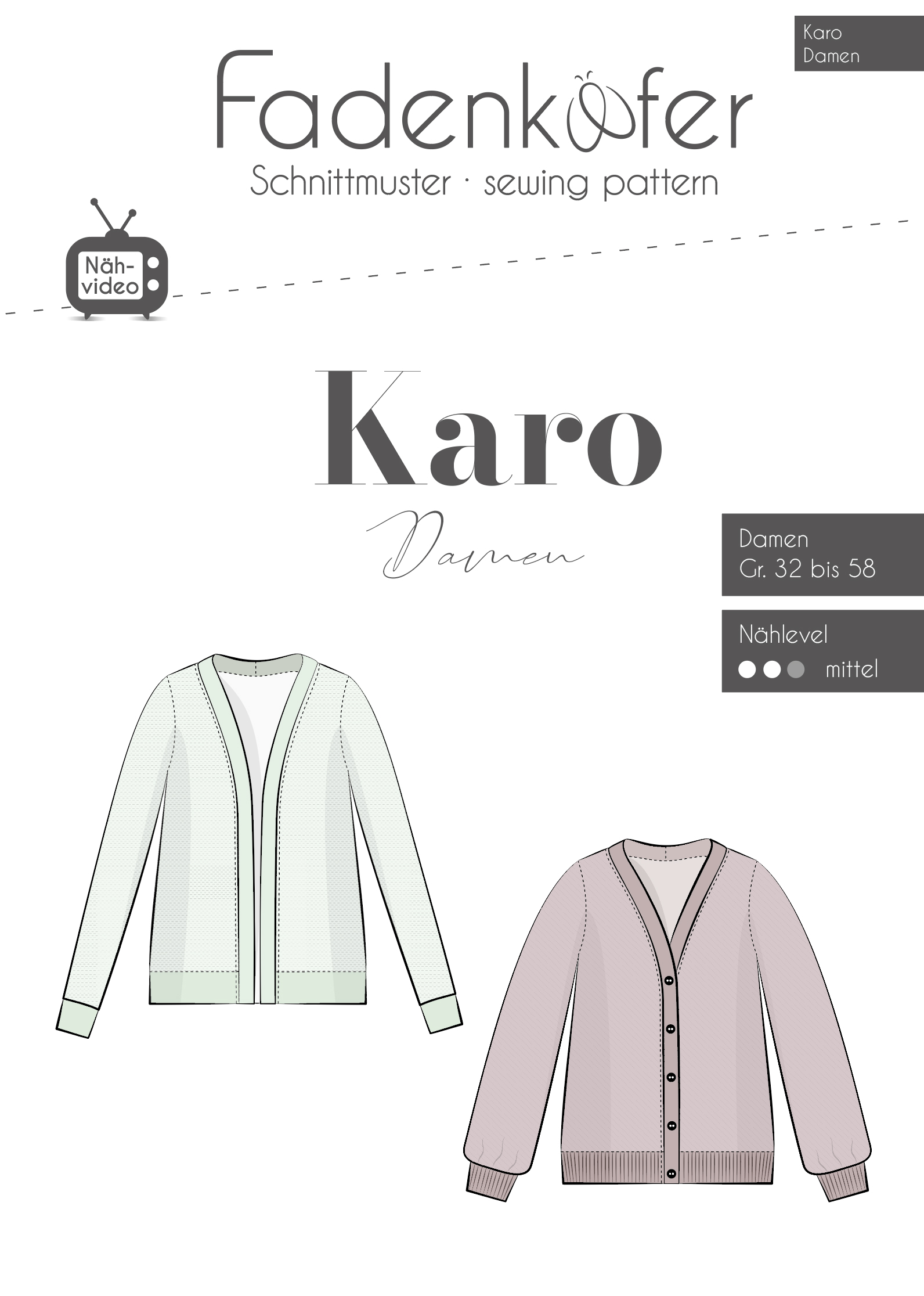 fadenk-fer-karo-strickjacke-schnittmuster-damen-32-58-mit-kn-pfen image 1