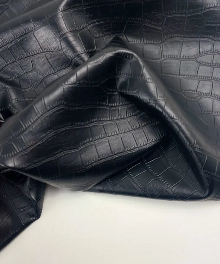 lenipepunkt-stoffe-kroko-kunstleder-schwarz-kroko-meterware image 1