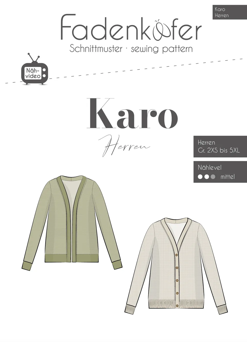 fadenk-fer-karo-papierschnittmuster-strickjacke-herren-2xs-5xl image 1