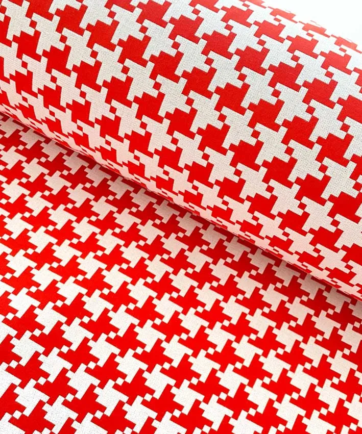 lenipepunkt-stoffe-jacquard-taschenstoff-hahnentritt-rot-wei image 1