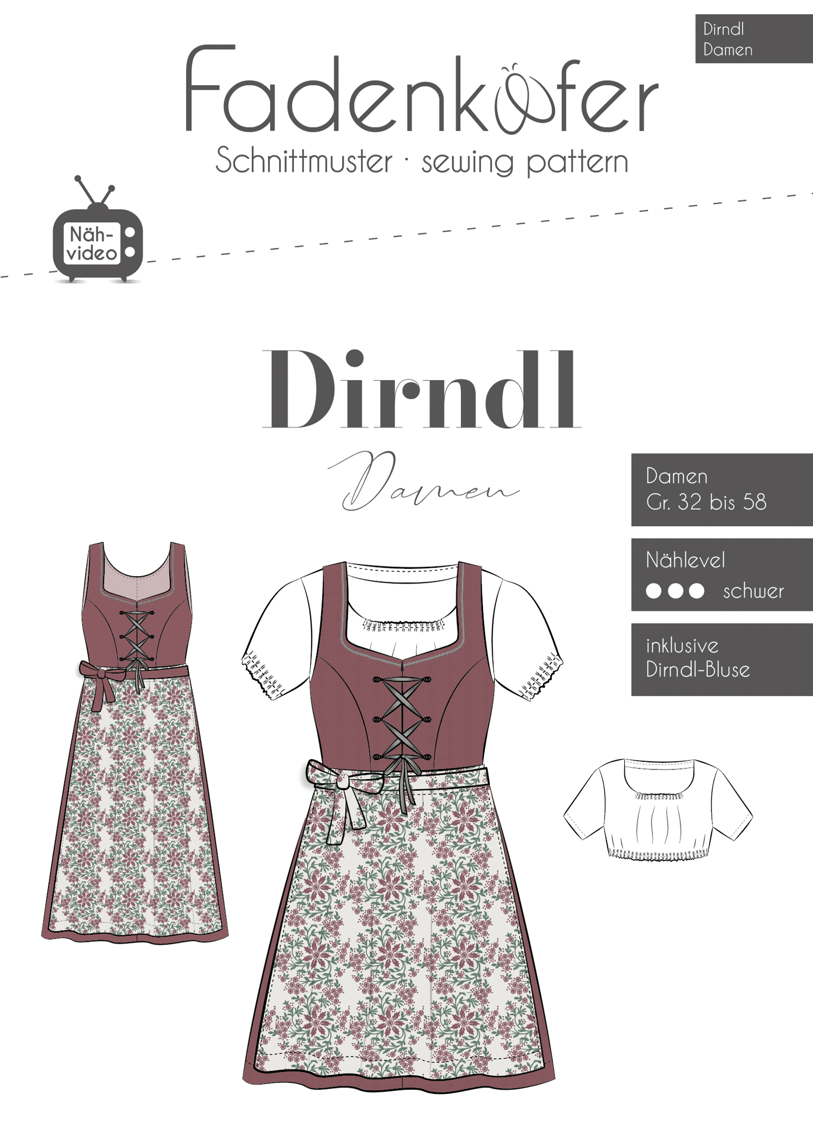 fadenk-fer-papierschnittmuster-dirndl-damen-inkl-bluse-gr-32-58 image 1