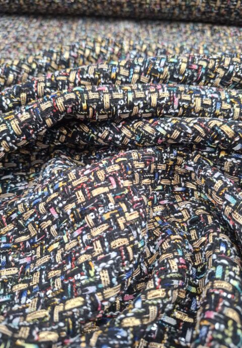 fadenk-fer-stoffe-boucle-schwarz-bunt-1-meter-jackenstoff image 4
