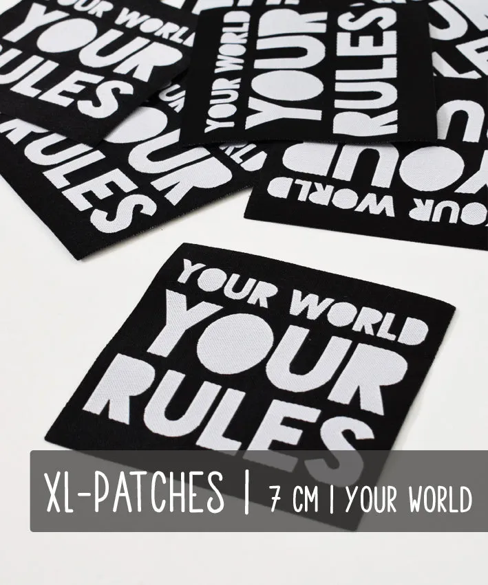 lenipepunkt-kurzwaren-your-world-xl-patch-schwarz-wei-8x8-cm image 1