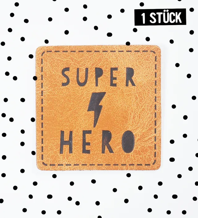paul-clara-kunstlederlabels-super-hero-label-iron-on-4x4cm image 1