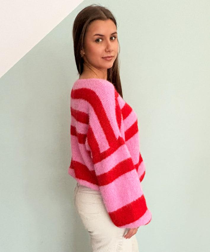 lenipepunkt-ringel-strickjacke-pink-orange-onesize-cardigan image 2