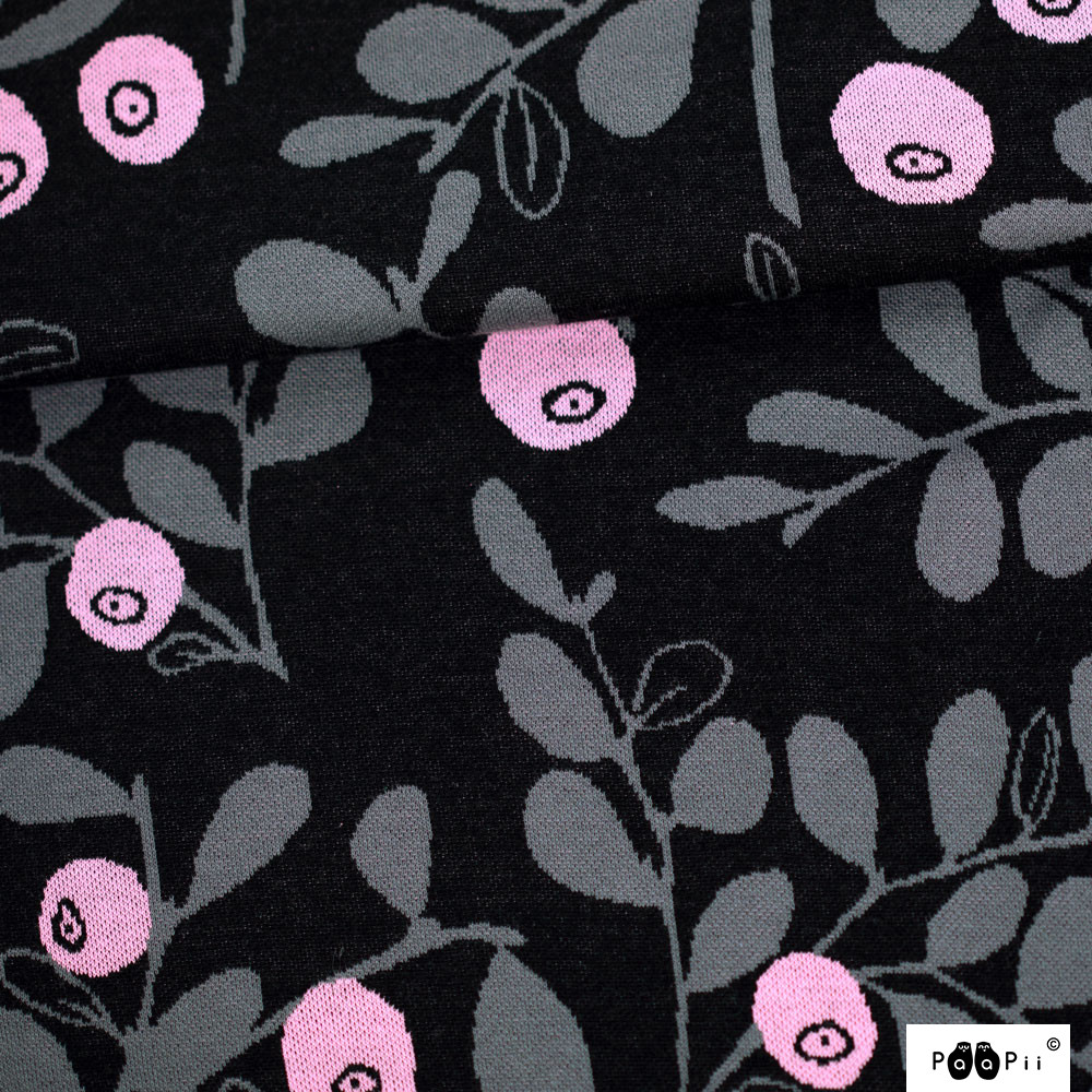 n-hfrosch-stoffe-varpu-bio-strick-jacquard-stoff-schwarz-wei-floral image 1