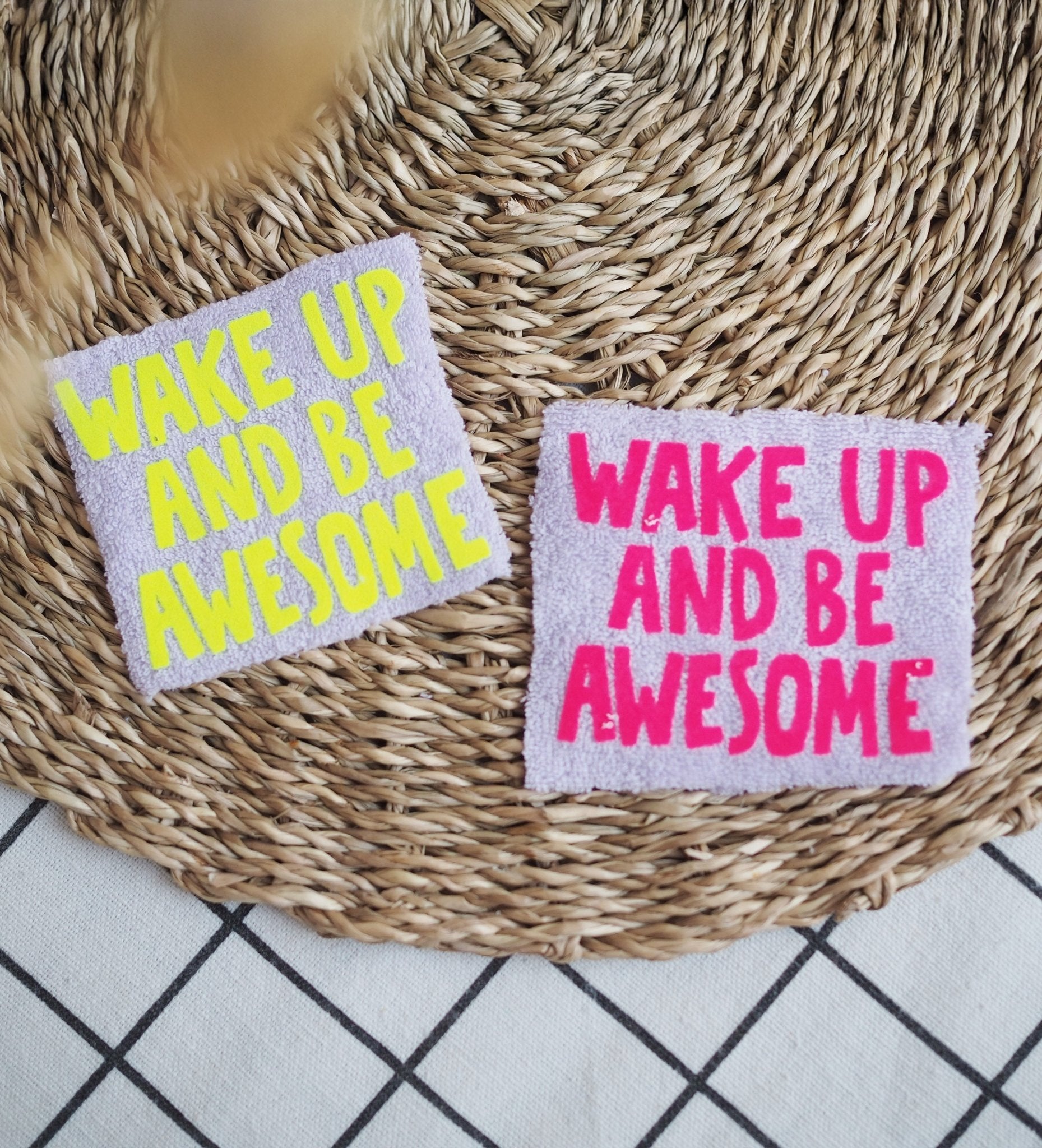 paul-clara-flock-patches-wake-up-and-be-awesome-iron-on-neongelb image 2