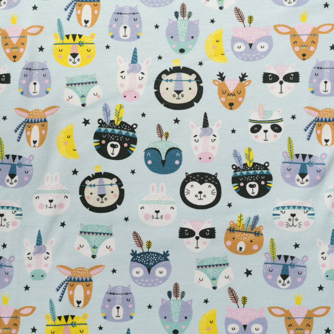 n-hfrosch-stoffe-baumwoll-jersey-boho-tiere-hellblau-meterware image 1