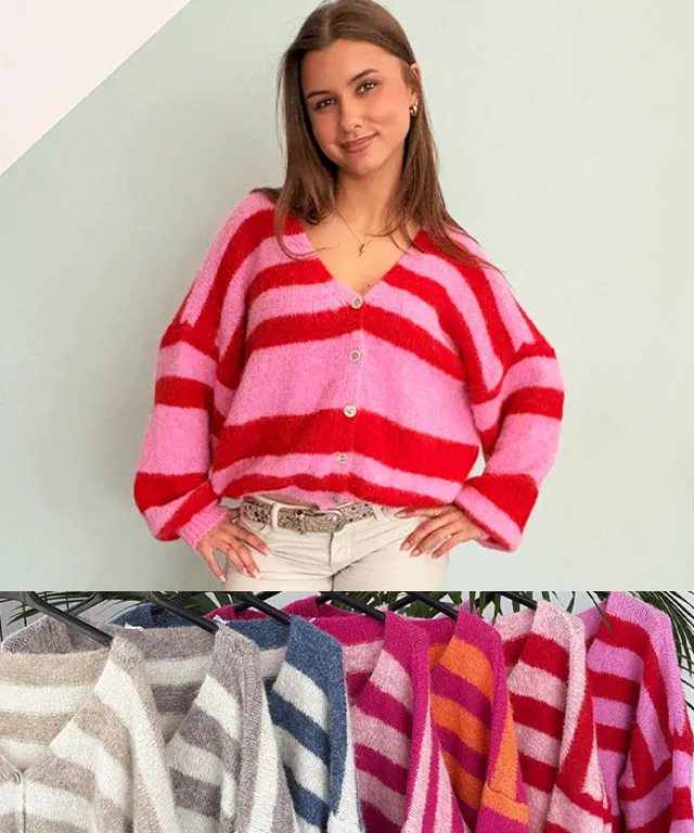 lenipepunkt-ringel-strickjacke-pink-orange-onesize-cardigan image 1