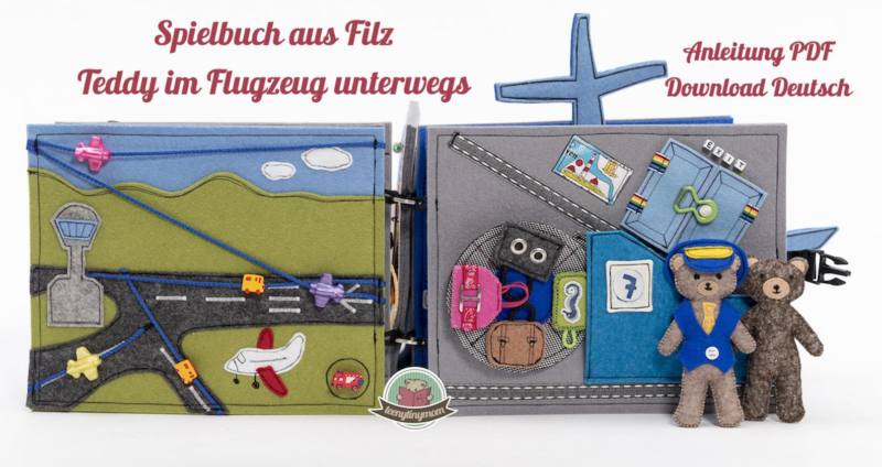 n-hfrosch-teddy-im-flugzeug-quiet-book-schnittmuster-filz image 7