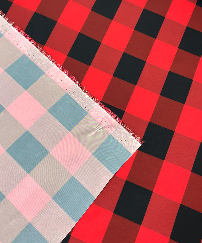 lenipepunkt-nylon-karo-stoff-rot-schwarz-meterware image 3