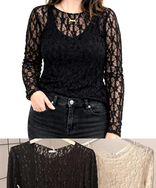 lenipepunkt-ready-to-wear-spitzenshirt-creme-schwarz-onesize image 1