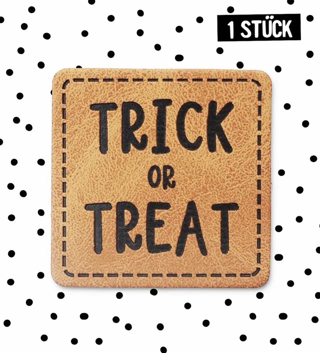 paul-clara-trick-or-treat-kunstlederlabel-iron-on-halloween image 1