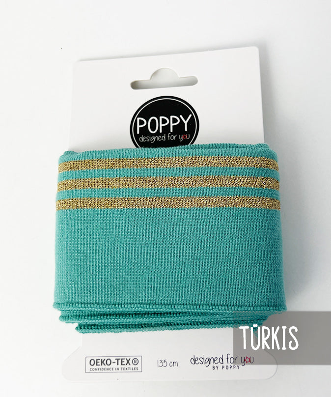 lenipepunkt-streifen-lurex-fertig-b-ndchen-cuffs-t-rkis image 2