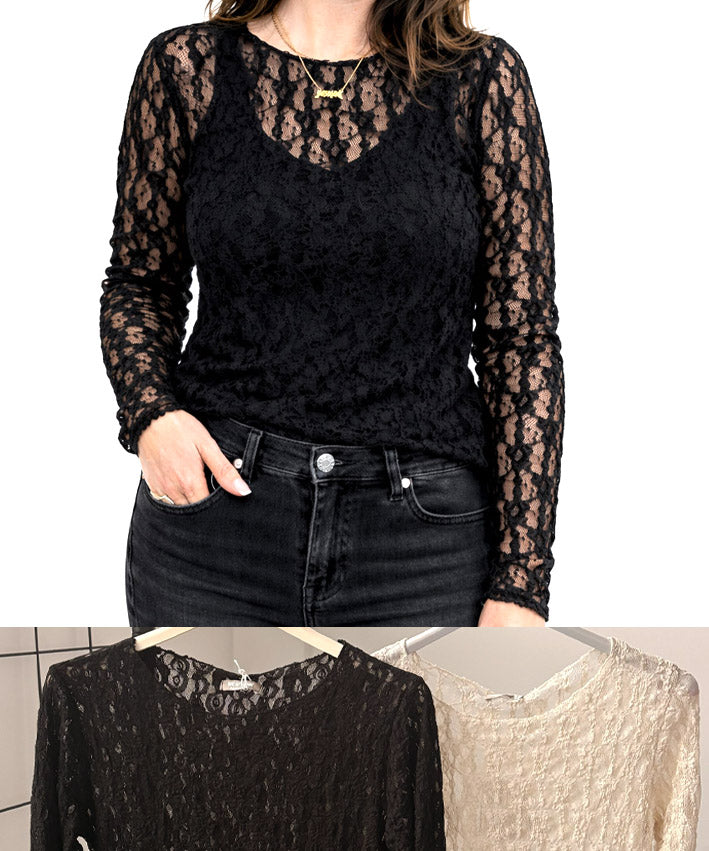 lenipepunkt-ready-to-wear-spitzenshirt-creme-schwarz-onesize image 1