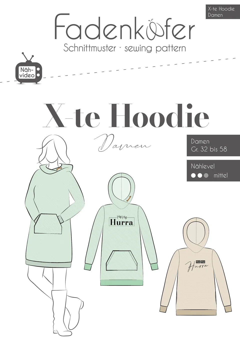 fadenk-fer-x-te-hoodie-papierschnittmuster-damen-gr-32-58 image 1
