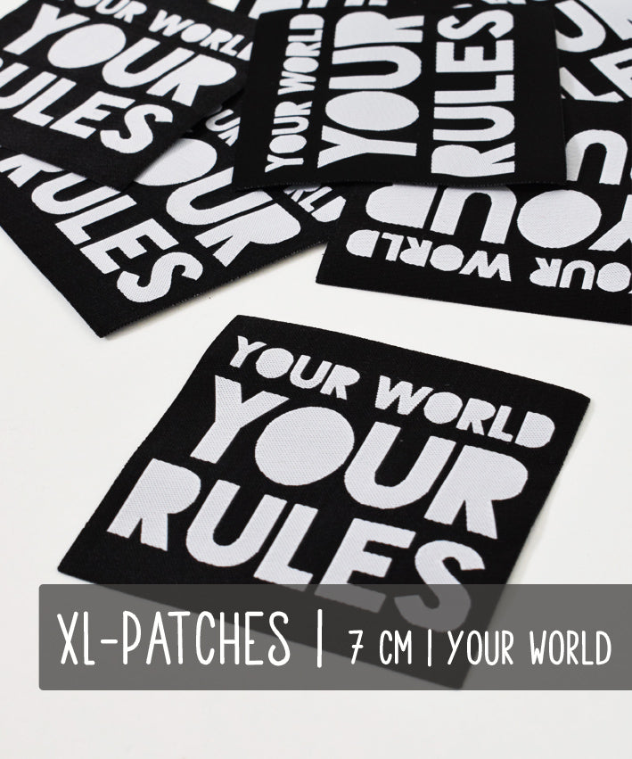 lenipepunkt-kurzwaren-your-world-xl-patch-schwarz-wei-8x8-cm image 1