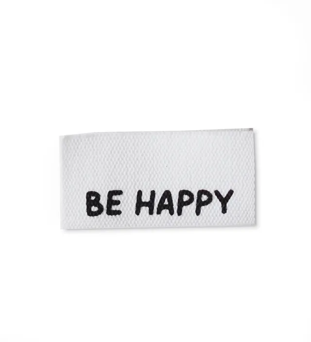 paul-clara-baumwoll-labels-be-happy-klapplabel-1-5x3-cm image 1