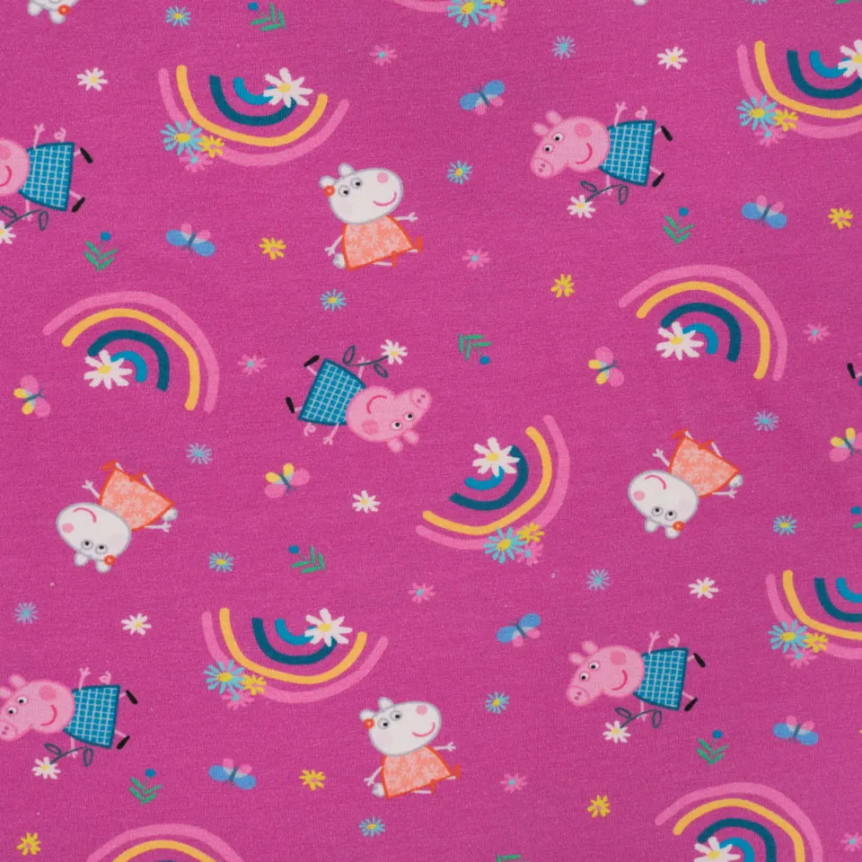 n-hfrosch-stoffe-baumwolljersey-peppa-wutz-regenbogen-kinderstoff image 1