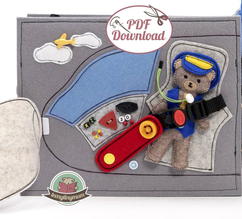 n-hfrosch-schnittmuster-quiet-book-teddy-im-flugzeug-filz-4-seiten image 4