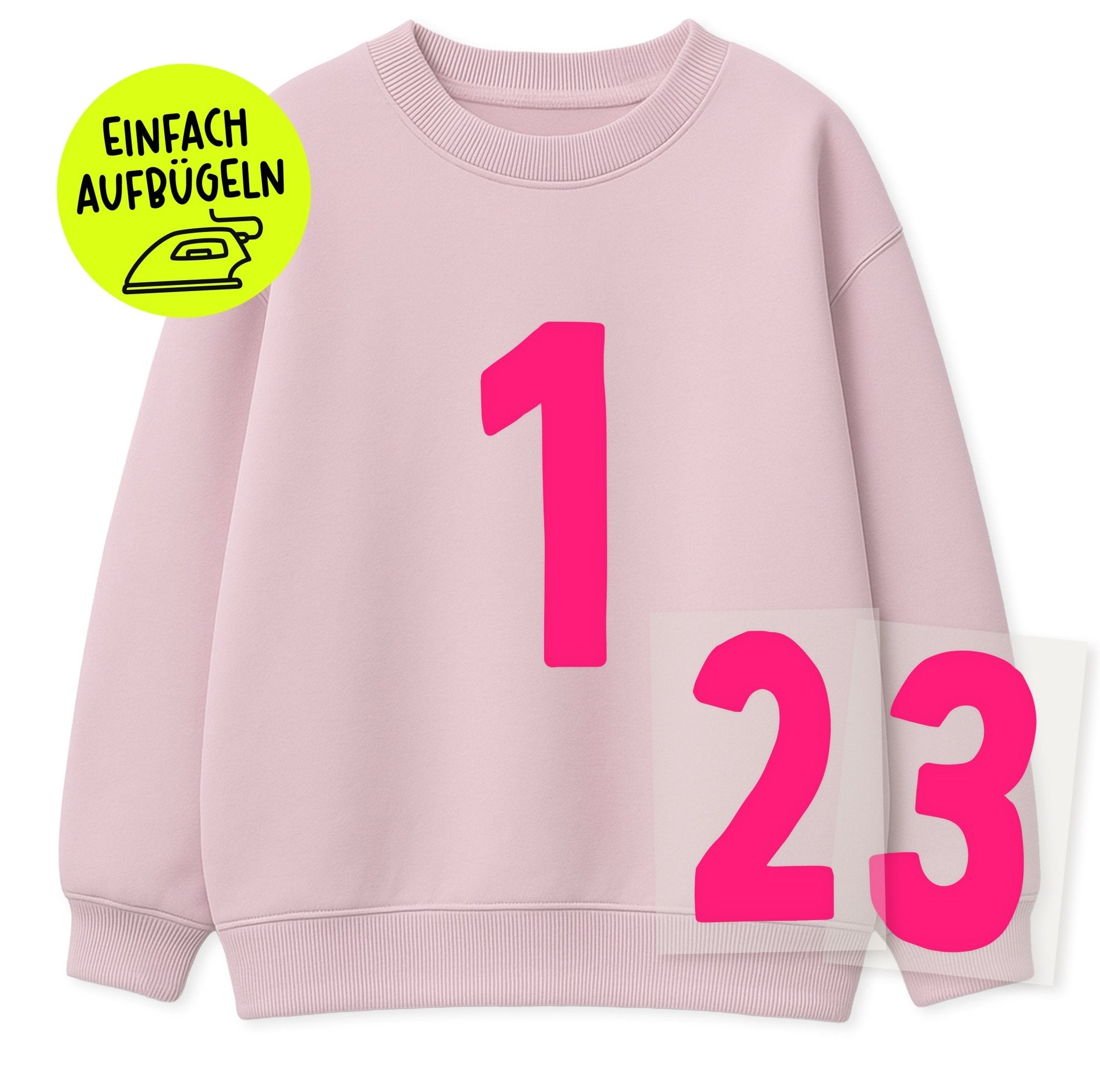 paul-clara-flock-patches-geburtstagszahlen-neonpink-iron-on image 1