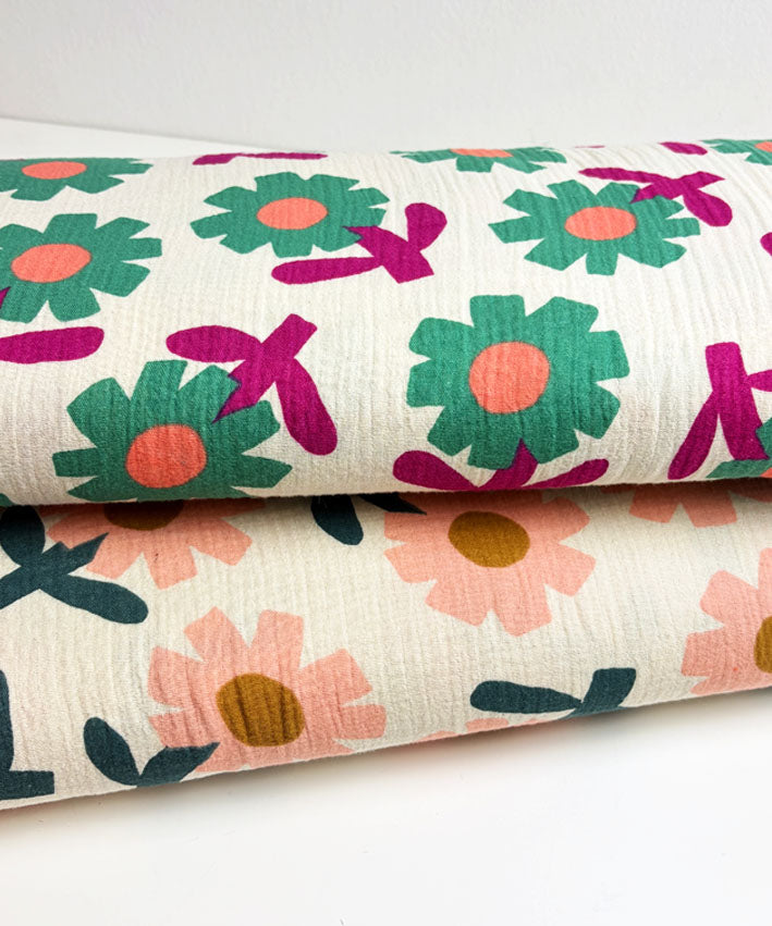 lenipepunkt-stoffe-musselin-doublegauze-daisy-rosa-baumwolle image 1