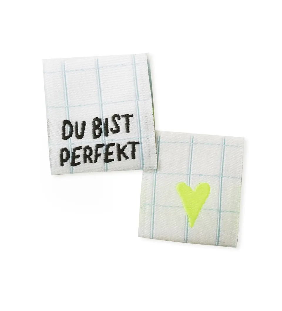 paul-clara-weblabels-du-bist-perfekt-blau-neongelb-label image 1